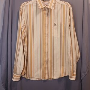 Vintage Penguin  Long Sleeve Yellow, Cream,Brown Stripes Size Large